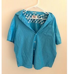 Original Penguin Mens Short Sleeve Button Down Shirt L Turquoise Classic Fit